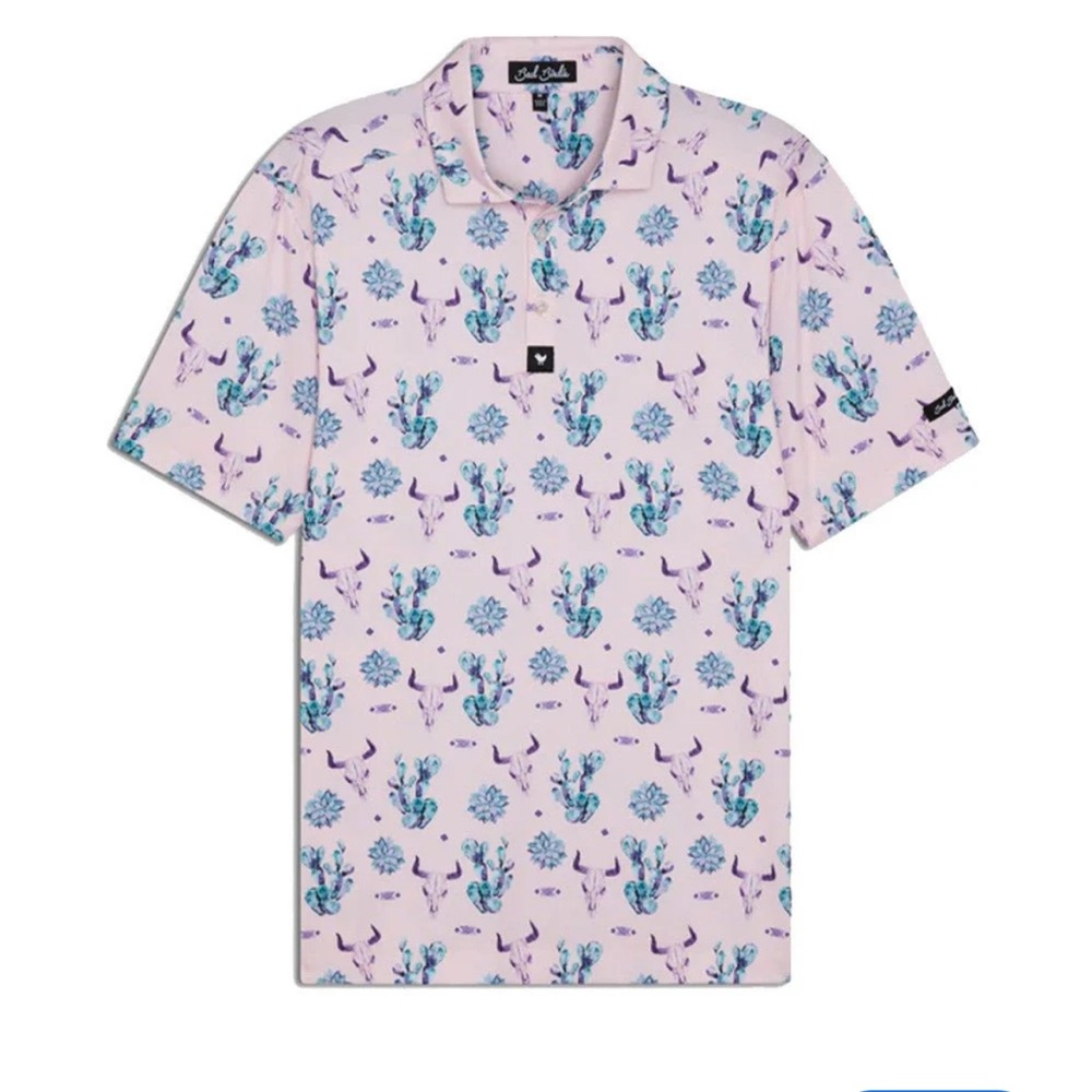 Bad Birdie The Ranch Golf Polo Mens Large Pink Southwestern Cactus Floral Shirt